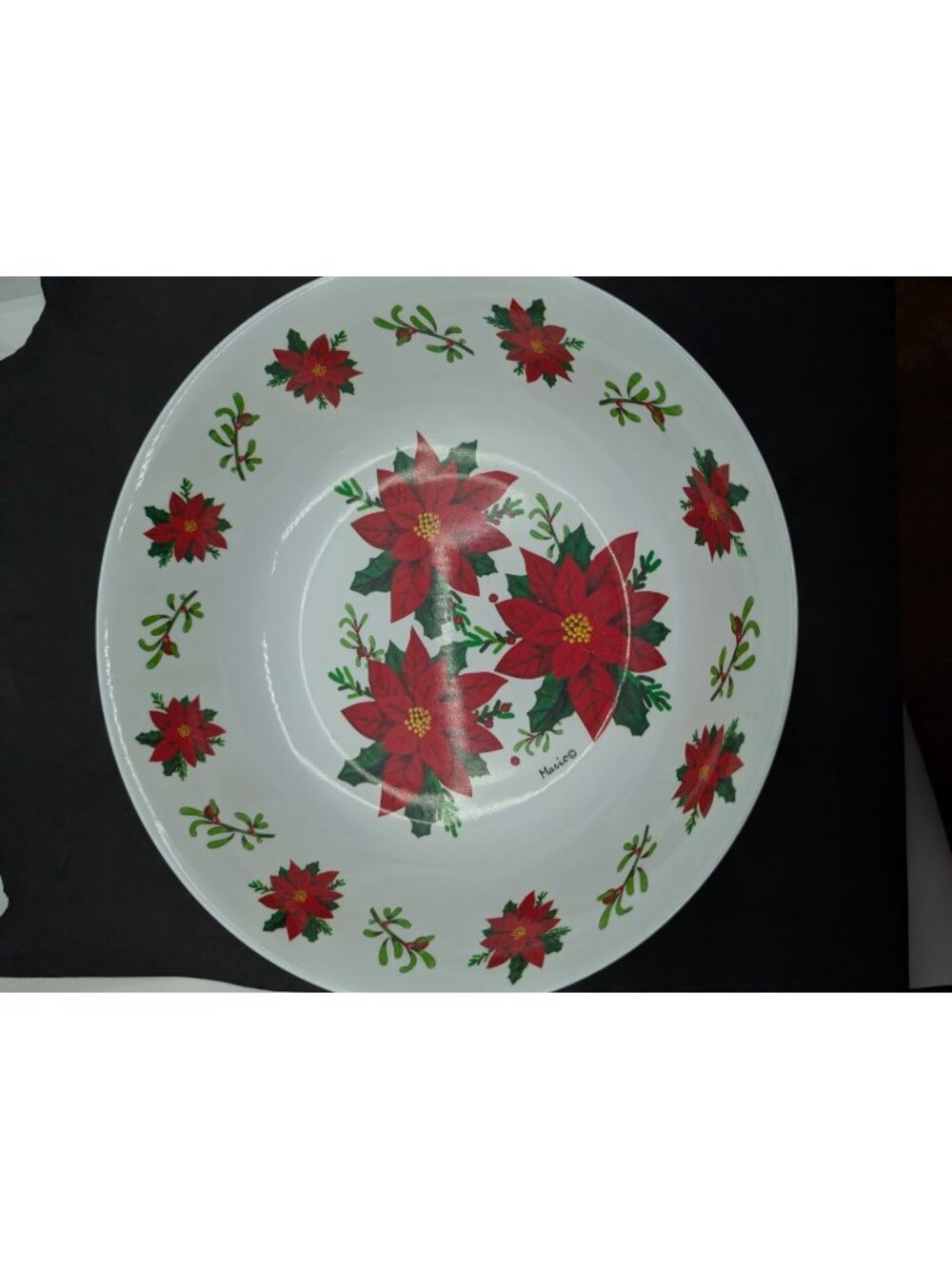 Mario Serving Bowl Poinsettia Melamine Holiday Christmas  11.5" x 3"
